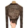 Women's T Shirts HIgh Quality 2023 Women Tops Winter Autumn Leopard Print - Shirt Female Gauze Clothing Sexy Crop Top Clothes Casual Blouse