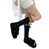 Women Socks Coral Fleece Knit Leg Cover Vintage Furry Trim Bow Warmer Long