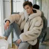 Men's Fur Faux Fur New Fur Whole Leather Imitation One Piece Hooded Warm clothing Youth winter victorian jacket men korean fashion trench coat Q231212