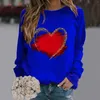 Kvinnors hoodies fashionabla rund hals casual valentins dag kärlek tryck lång tratt tröjor för kvinnor släpp axeltröja