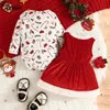 Conjuntos de ropa Mi primer disfraz navideño para bebé, conjunto de niña, ropa ajustada de dibujos animados, vestido de terciopelo rojo de felpa, disfraz de año para bebé 231214