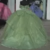 Блестящие мятно-зеленые милые платья Quinceanera с открытыми плечами, бальное платье с бусинами и кристаллами, платье принцессы, платья 15 de quinceanera