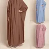 Casual Dresses Ladies Muslim Dress Clothes Leisure Dubai Big Swing Solid Color Robe Round Neck Loose Temperament Prayer Vestido