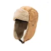 Berets inverno adulto piloto boné moda algodão tecido de linho ushanka quente proteção de orelha ao ar livre motocicleta chapéu atacado