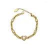 Chaînes en laiton plaqué 18 carats véritable or ins style petit sentiment de mode opale coeur bracelet collier