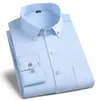 Camicie eleganti da uomo Manica lunga Tinta unita Collo abbottonato Camicia formale antirughe classica blu bianca da lavoro Sottile