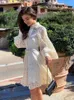 Urban Sexy Dresses Embroidery New Autumn Single Breasted Chiffon Solid Lady Full Dress A Line O Neck Puff Sleeve Button Women Mid-Calf Dresses T231214