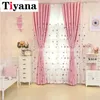 Curtain Cartoon Children Pink Embroidered Sheer Tulle 3D Love Heart Blackout Curtain For Girls Living Room Bedroom Window Drapes Cortina 231213