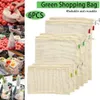 6Pcs set Reusable Mesh Produce Bags Non Plastic Cotton Vegetable Bags Washable See-through Drawstring For Shopping FP191v