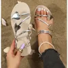 Slippers For Women Clip Toe-Ring Flip Flop Braided Metallic Sandals Summer Rhinestone Woven Laces Flat Espadrille Shoes