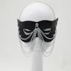 Stadiumkleding Stadiumaccessoires Vrouwen Sexy Kwasten Masker Half Gezicht Lederen Masker Feestmasker Ketting Harnas Ketting Gemaskerd Bal Fancy Maskers Punk Kraag