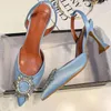 Sapatos de vestido tamanho grande 41 42 mulheres azuis bombas de seda cetim pontudo toe strass cristal sapatos de salto alto deslizamento em mulheres bombas de casamento sandália 231213