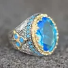 Anneaux de mariage sortie ronde ensemble pierre bleue bleu ciel Zircon anneau de mode métal deux tons bague de fiançailles de mariage 231213