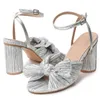 Designer Bow Blxqpyt Sandals Brand Women GeplooDed Knoop ronde hakken open teen jurk plus size feest trouwschoenen