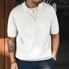 Polos masculinos 2023 verão moda casual cor sólida de manga curta com decote em v camisa polo lapela camiseta na moda