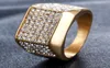 new Fashion luxury designer full diamonds titanium stainless steel golden men rings hip hop jewelry3133629