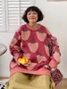 Kvinnors tröjor vinter japanska jordgubbe broderier tröja kvinnor söt vintage o-hals lös överdimensionerad pullover kvinnlig avslappnad varm stickad
