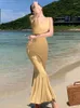 Casual Dresses Summer Black Backless Mermaid Slip Dress Women Yellow Sexy Club Slim BodyCon Wrap Hip Elegant Gown Party Long Sundress