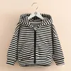 Jackets 2023 Casual Spring Autumn 2 3 4 6 8 10 12 Years Long Sleeve Children White Black Striped Hooded Zipper Jacket For Kids Baby Girl
