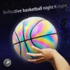 Balls Holographic Reflective Basketball Ball PU Leather Wear-Resistant Colorful Night Game Street Glowing Basketball with Air Needles 231213