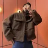 メンズファーフェイクファーホーズーグリーンパッド入り冬のメンズジャケットフリースラムウール肥厚ショートコート男性