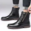 Bottes de Cowboy en cuir naturel pour hommes, chaussures de grande taille, noires et brunes, belles bottes de moto, courtes, printemps-automne