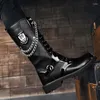 Buty 2023 Jesienna zima motocykl męska moda na świeżym powietrzu Black Metal Dekoracja Duża wielkość mężczyzn Mid-Calf