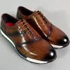 Hochzeit Brown Herren handgefertigt Oxford Echtes Leder Brogue Herren Kleid Schnürung Geschäfte formelle Schuhe für Männer Zapatos Hombre A36 309 22565