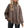 Suéteres de mujer Cuello redondo Batwing Manga larga Jersey 2023 Otoño de gran tamaño Acanalado Punto Abertura lateral Tops