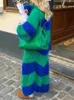 Maglioni da donna Cardigan lavorato a maglia lungo Maglione a righe casual da donna Autunno Inverno Vintage Maxi allentato Lady Elegante giacca da strada Maglieria 231214