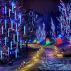 Christmas Decorations 10 Tube Meteor Shower LED String Lights Street Garland Christmas Tree Decoration Outdoor Year Fairy Tale Garden Lights 231214