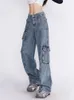 Jeans Femme JMPRS Y2K Femmes Jean Washed Fashion Cargo Denim Pantalon Rétro High Street Couple Harajuku Simple Baggy Casual Pantalon large