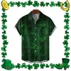 Chemises décontractées pour hommes Chemise à revers à revers pour hommes Chemise à imprimé trèfle vert à manches courtes Festivals irlandais Costume Vêtements quotidiens