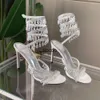 Designer-Kristalle mit Strasssteinen verziert Rene Caovilla Heels Sandalen Cleo 95 mm Ankle Wraparound Damen-Sandalen mit hohen Absätzen und Blumen-Strasssteinen