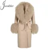 Women's Wool Blends Wool Cashmere Coat Women with Luxury Real Mongolian Sheep Fur Collar Ladies Double Faced Coat Belt Winter Autumn Long Trench 231213