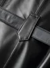 Kvinnors trenchockar Lautaro Autumn Long Black PU Leather Trench Coat för kvinnor långärmad bälte Elegant brittisk stil mode 4xl 5xl 6xl 7xl 231213