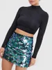 Skirts Women's Sequin Skirt Glitter Sparkle Mini Bodycon High Waist Shiny Short Night Out Party Clubwear Clothing