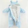 Rompers Cute Plush Bear Baby Romper Autumn Winter Keep Warm Hooded Infant Girl Overall Jumpsuit 3 6 9 12 Months born Boy Clothes 231214