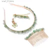 Headwear Hair Accessories 4pcsset Natural Stone Hair Accessories Green Aventurine Headwear Quartzs Hairpin Hair Comb Crystal Dreadlock Barrette For WomenL23121