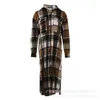 Women's Trench Coats Shirt Jackets Casual Buttoned Pocket Design Trend Flannel Long Coat Women Autumn Plaid Longline Outwear