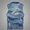 Coletes masculinos S-6XL Mens Denim Casacos Outono Masculino Coletes Turn-down Collar Único Breasted Slim Tidal Current Outerwear Roupas H41