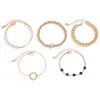 Link-Armbänder KunJoe 5 teile/satz Vintage Pfirsich Herz Kristall Armband Für Frauen Männer Punk Gold Farbe CCB Perlen Kubanischen Kette Set