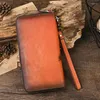 Wallets Genuine Leather Men Long Dragonfly Women Cellphone Purse Handmade Cow Card Wallet For Male Money Clips Bag