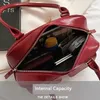 Evening Bags Retro Red Women's Satchel Hobo Bag Patent Leather Multi Pocket Luxury Designer Handbag Female Shoulder Underarm Tote Purses