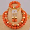 Necklace Earrings Set Fashion African Jewelry Orange Simulated Pearl Wedding Beads Bridal