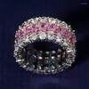 Klusterringar 2023 trendig rosa färg rund silver estetisk evighet band ring för kvinnor jubileumsgåva smycken grossist r6156
