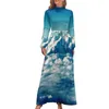 Casual Dresses Green Mountain Dress Abstract Marmor Print Cute Maxi Korean Fashion Böhmen Lång Hög midja Design Vestido