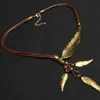 Pendant Necklaces Vintage Bohemian Style Necklace Rope Chain Neck Jewellery Leaf Fine Jewelry Feather Pattern For Women Decor 231213