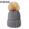 BeanieSkull Caps FURTALK Beanie Chapeau Chapeaux D'hiver pour Femmes Tricoté Pom Doublé Polaire Doux Chaud Femelle Cap Skullies Noir Gris 231212