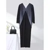 Casual Dresses Miyake Pleated Solid Color Women Maxi Dress V-Neck Bat Sleeve Loose Plus Size Design Elegant Evening Party